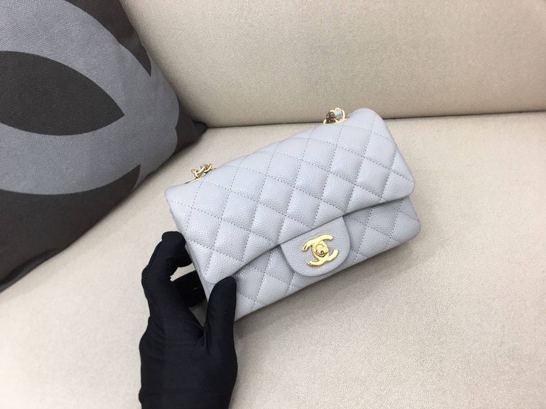 Small Classic Flap Caviar Bag A01116 Light Gray/Gold